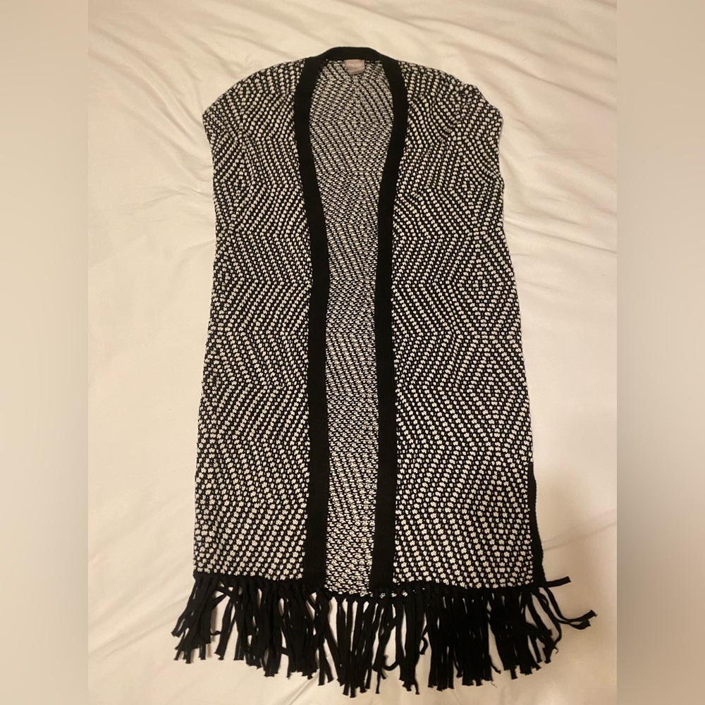 Black and white Chico’s cardigan.